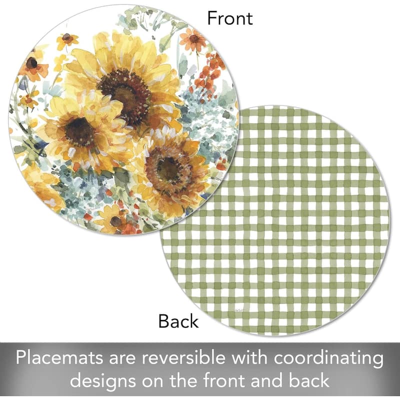 Sunflowers Forever Round Reversible Easy Care Flexible Plastic Placemat 4 Pack Made in The USA