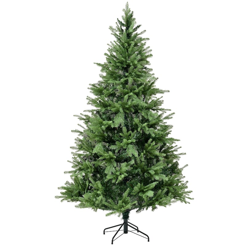 Premium Unlit Green 7FT PE PVC Mixed Christmas Tree Hinged Design, Dense Branches Realistic Look