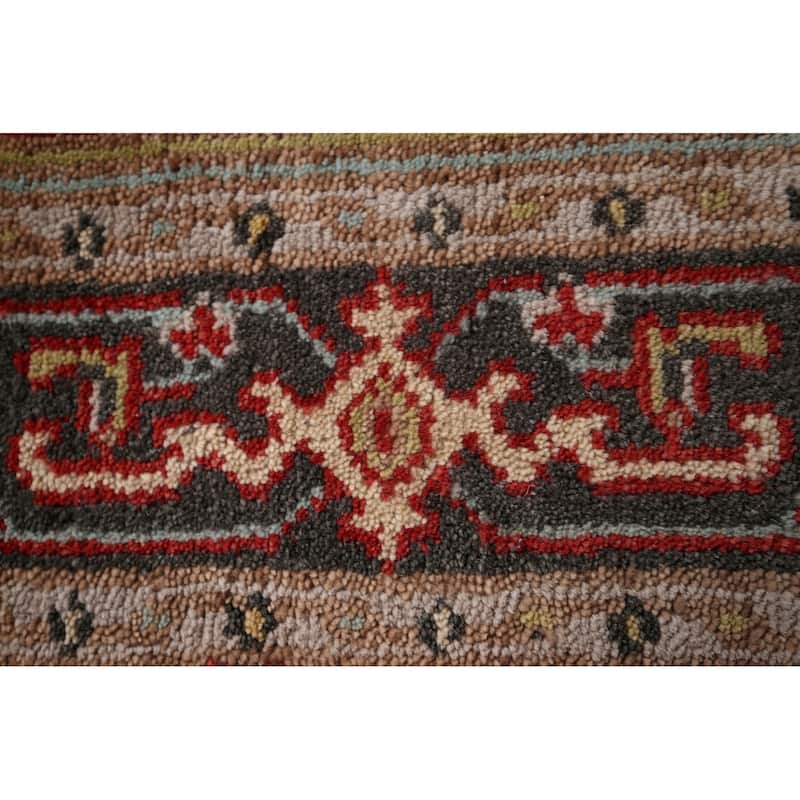 Geometric Red Heriz Serapi Indian Accent Rug Hand-Knotted Wool Carpet - 2'11"x 4'11"