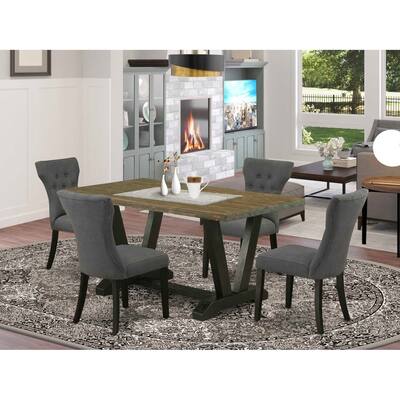 HomeStock 5-Piece Rectangle Natural Oak Finish Solid Wood Top Dining Table with 4 Upholstered Chairs with Lattice Back