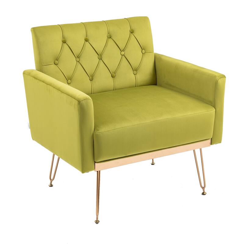 Velvet Upholstered Armchair Single Sofa Modern Tufted Reading Chairs Gold Metal Leg Wingback Chairs for Living Room Bedroom