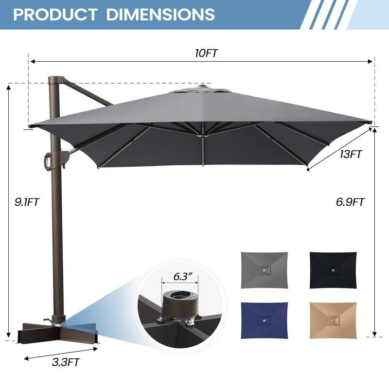 Luxury Outdoor Shade Canopy Patio Cantilever Offset Umbrella with 360-degree Rotation