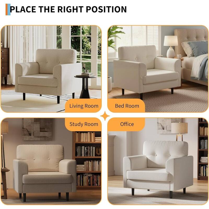 Modern Single Sofa, Upholstered Armrest Accent Chair for Living Room, Bedroom