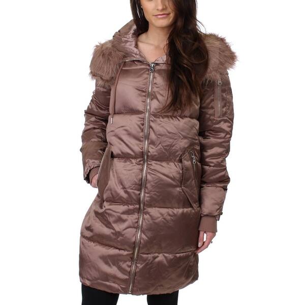 Shop Jessica Simpson Womens Winter Faux Fur Metallic Hooded Long