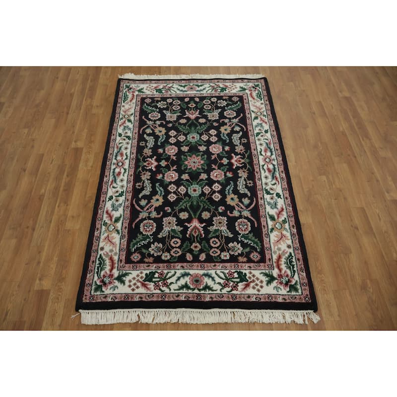 Hand Knotted Oriental 100% Wool Carpet Traditional All-Over Black Agra Area Rug - 6' 1'' X 4' 0''