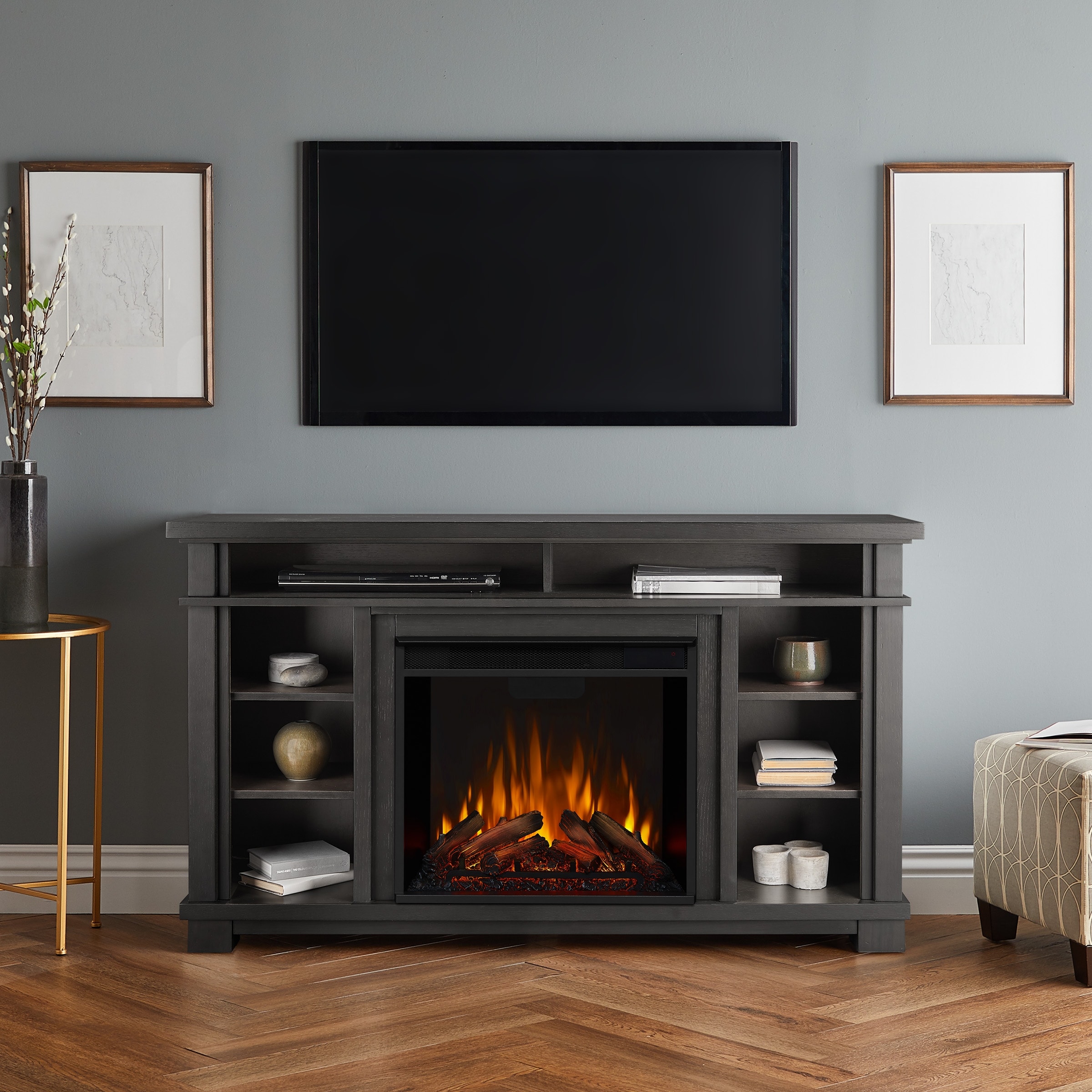 Grey Fireplace TV Stand Bed Bath Beyond