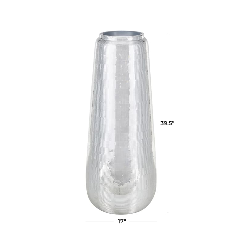 Fiberglass Mosaic Floor Decorative Vase with Blue Interior - Silver - Roche River Decor