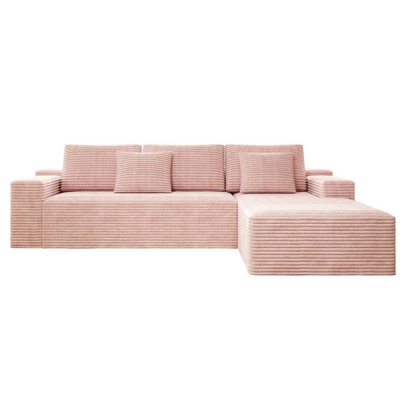 Modern L-Shaped Corner Couch, Corduroy Modular Sectional Sofa Set, Upholstered Boneless Sleeper Sofa with Chaise
