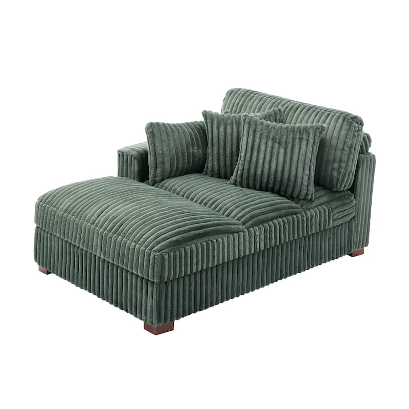41" W Plush Corduroy Chaise Lounge with Pillows