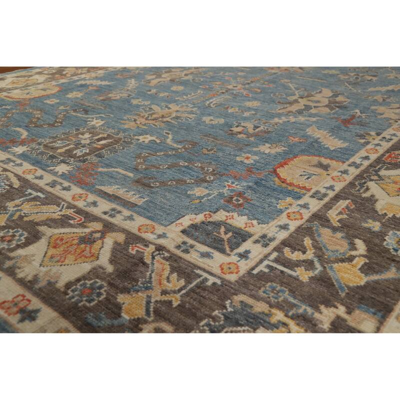 Hand Knotted Oriental 100% Wool Carpet Transitional All-Over Navy Blue & Blues Oushak Area Rug - 10' 1'' X 7' 11''