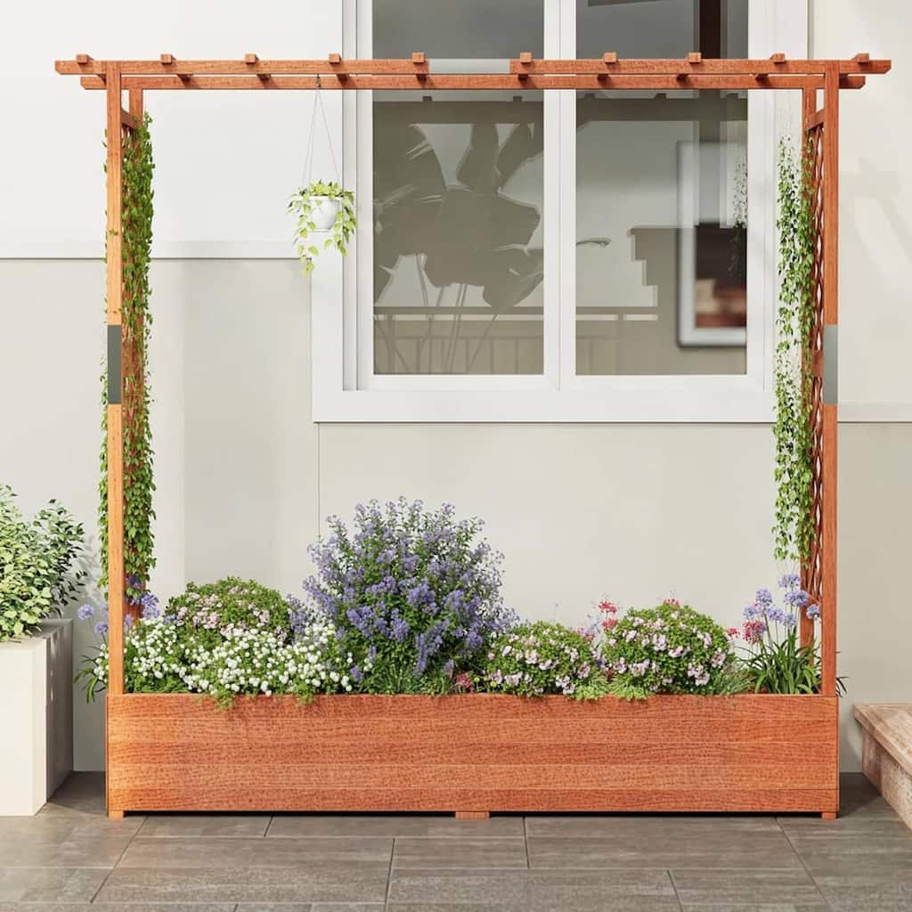 Freestanding Garden Bed Raised Wooden Planter Box with Trellis