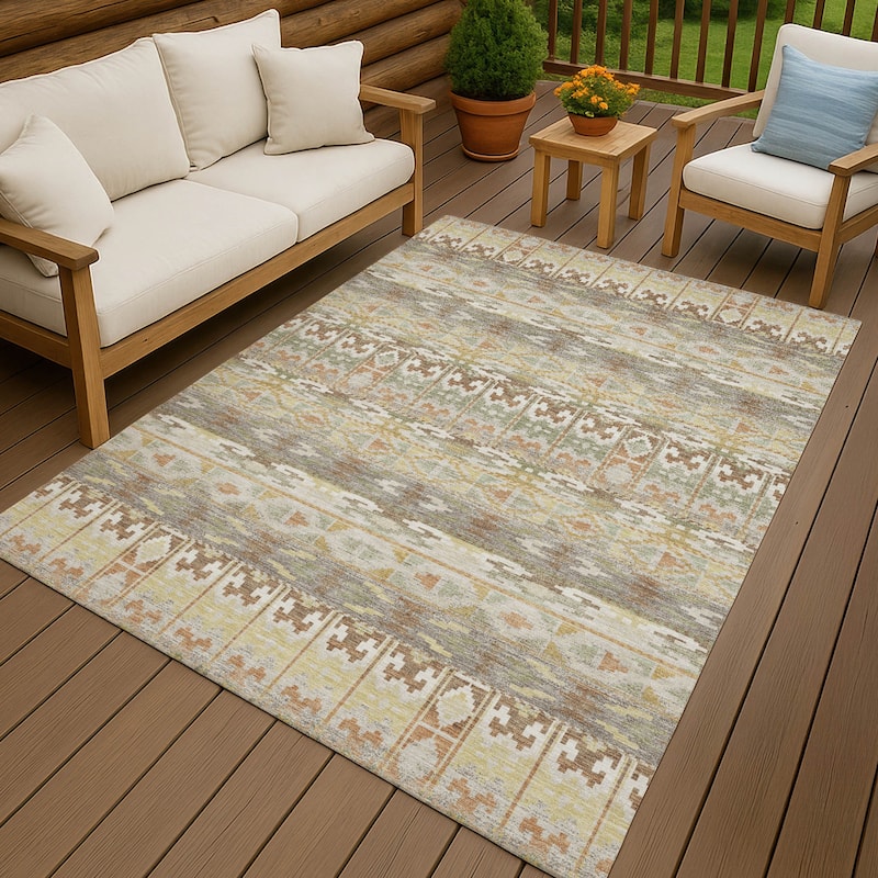Machine Washable Indoor/ Outdoor Global Haswell Chantille Rug - Linen - 3' x 5'