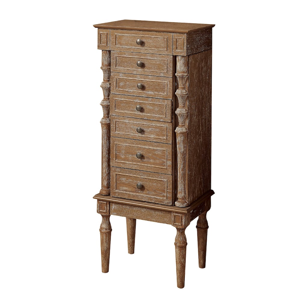Jewelry Armoire with 6 Storage Drawers in Weathered Oak