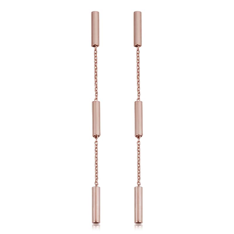 14k Yellow Gold or Rose Gold Tube Station Drop Earrings