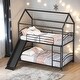 preview thumbnail 1 of 24, House Twin over Twin Metal Bunk Bed with Slide and Ladders, Black Black