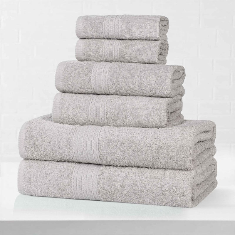 Eco-Friendly Sustainable Cotton 6-Piece Bathroom Towel Set - Silver