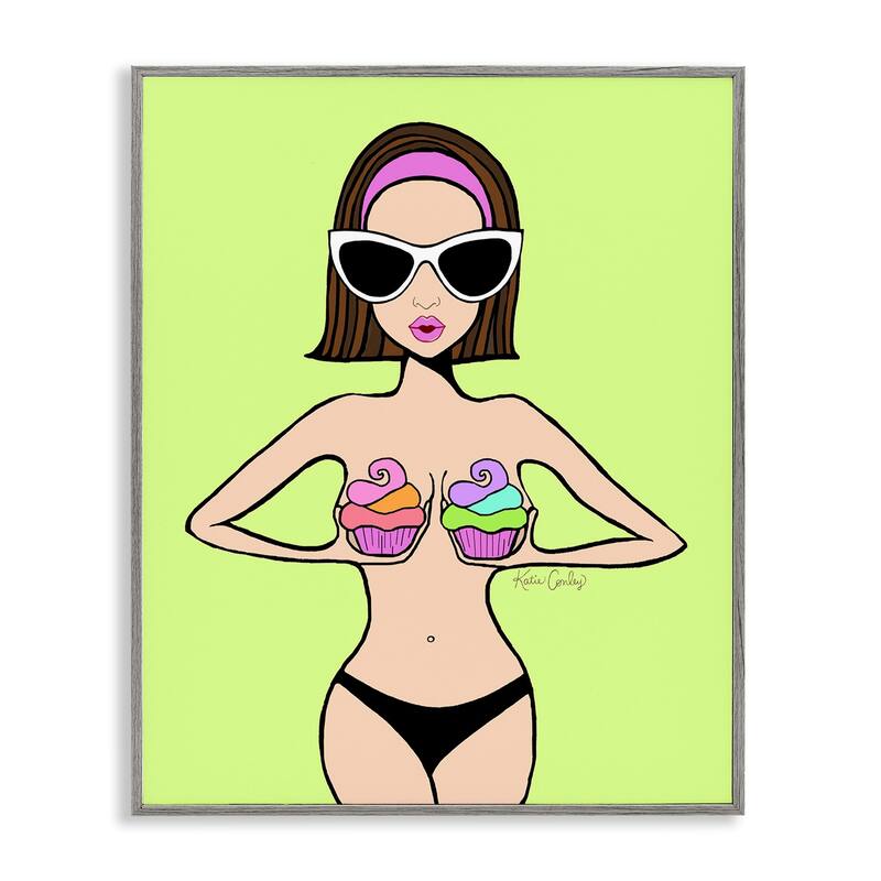 Stupell Glam Summer Gal & Cupcakes Framed Giclee Art Design By Katie Conley - 11 x 14 - Grey