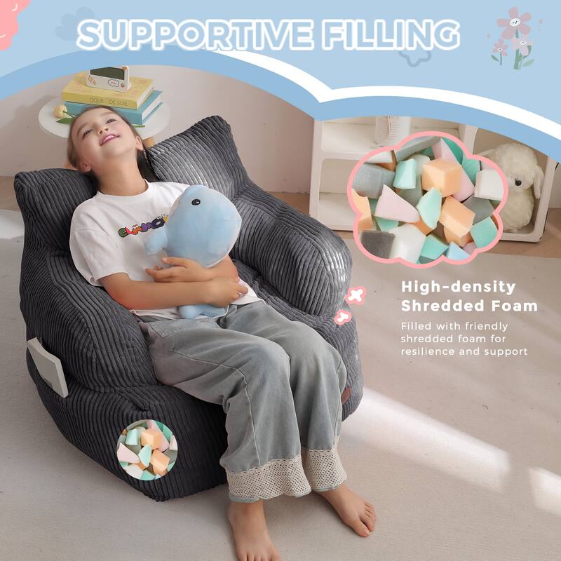 Kids Bean Bag Chair,Sherpa Bean Bag Sofa Couch with Decorative Edges
