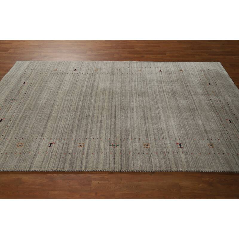 Hand Knotted Oriental 100% Wool Carpet Tribal Animal Pictorial Greys & Charcoal Gabbeh Area Rug - 7' 9'' X 5' 1''