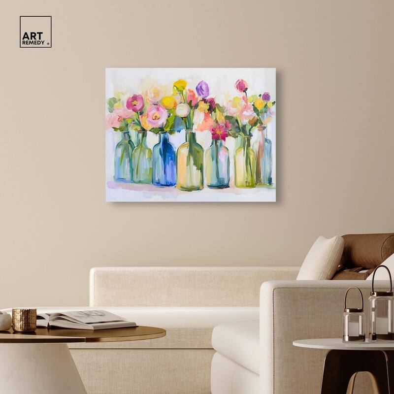 Bottles and Blooms Canvas by Art Remedy, Gallery Wrapped