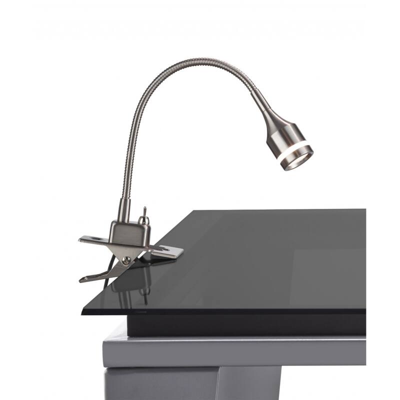 15" Modern Clip-On LED Table Lamp with Adjustable Swing Arm and Silver Drum Shade Black Metal Base - 14.5" H x 9" W x 13" D