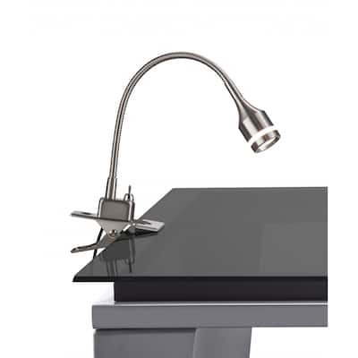 15" Modern Clip-On LED Table Lamp with Adjustable Swing Arm and Silver Drum Shade Black Metal Base - 14.5" H x 9" W x 13" D