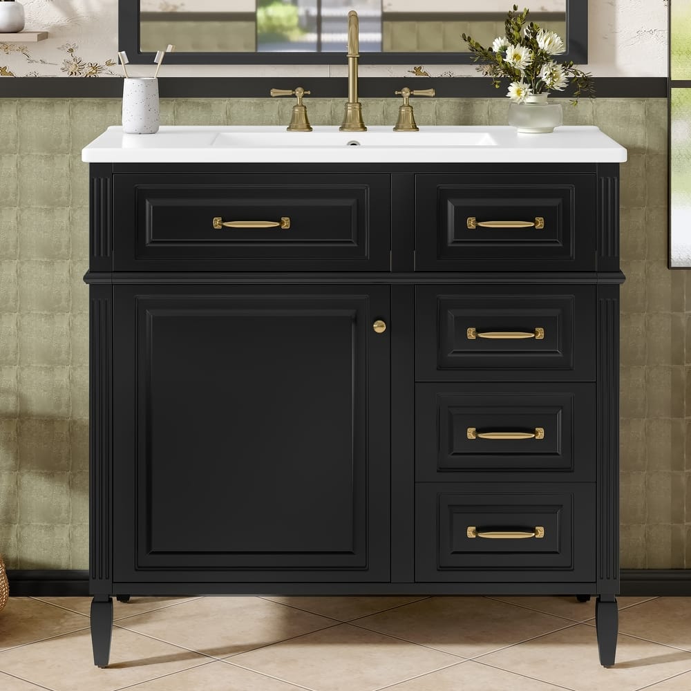 GDFStudio - Alexander Modern Freestanding Bathroom Vanity with Flip Drawer Storage