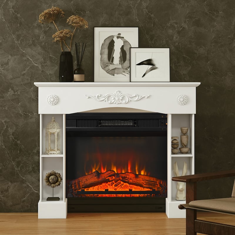 HOMCOM Baroque Fireplace Mantel, Freestanding Fireplace Surround with Leg for Electric Fireplaces, 45.3" W x 39.4" H, White