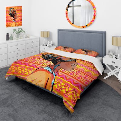 Designart 'Portrait of African American Woman With Turban I' Modern Duvet Cover Set