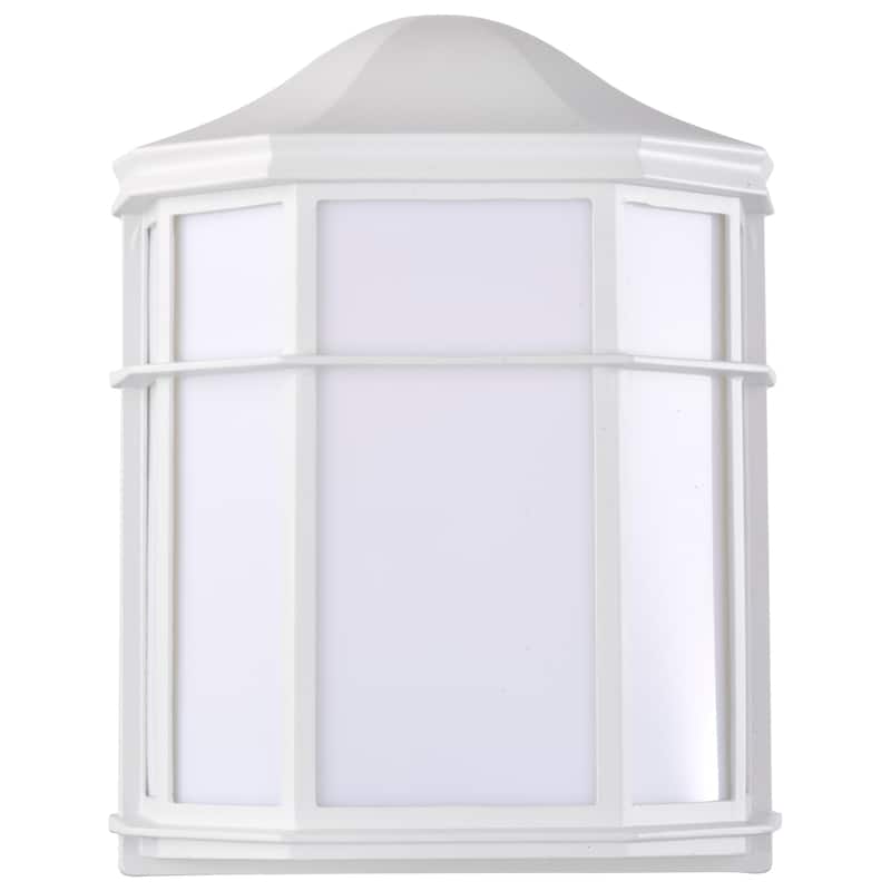 LED Cage Lantern Fixture White Finish with White Linen Acrylic