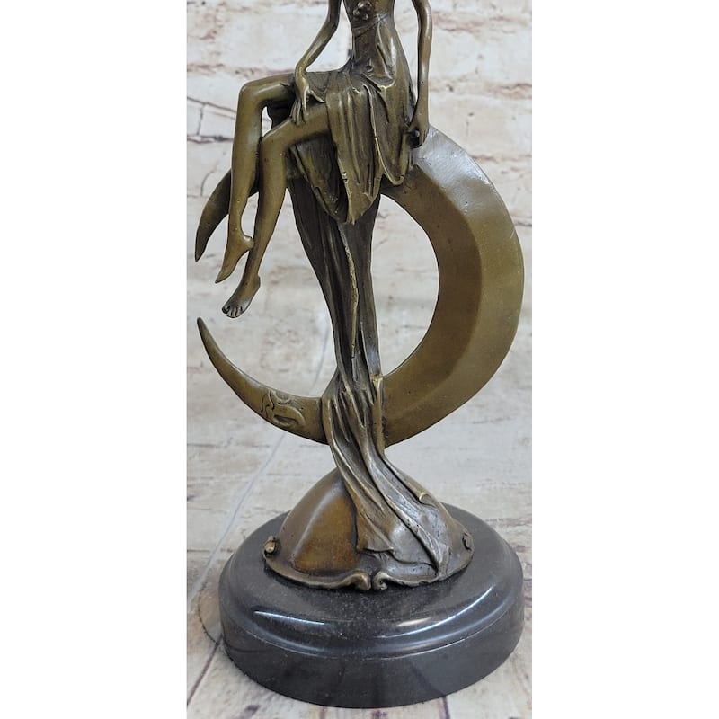 Signed Original Mavchi Venus On The Moon Bronze Sculpture Marble Base Figurine