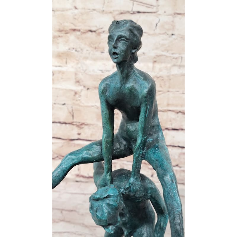 Collectible Decorator Real Bronze Sculpture Of Children Playing Jumping Leapfrog