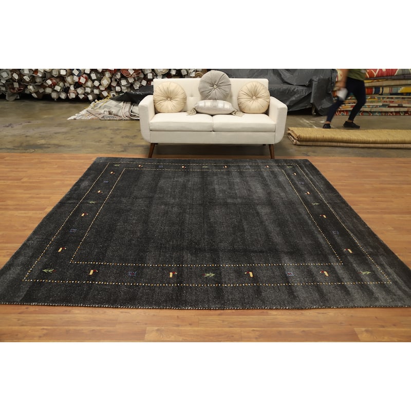 Hand Knotted Oriental 100% Wool Carpet Tribal Animal Pictorial Greys & Charcoal Gabbeh Area Rug - 8' 0'' X 8' 3''