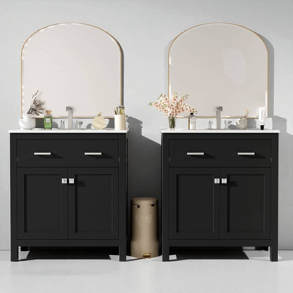 60'' Double Sink Bathroom Vanity with Ceramic Sinks, Solid Wood Frame, Flip Drawer, Adjustable Shelf, Soft-Close Doors