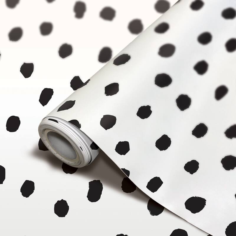 Teacher Created Resources Peel and Stick Decorative Paper Roll, 17-1/2" x 10 ft, Black Painted Dots