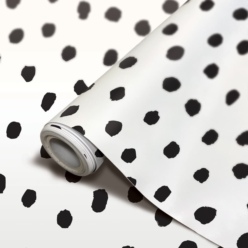 Teacher Created Resources Peel and Stick Decorative Paper Roll, 17-1/2" x 10 ft, Black Painted Dots