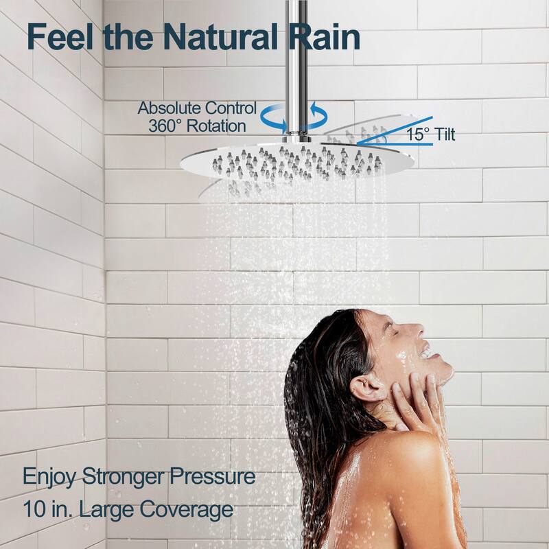 GRANDJOY Dual Shower Heads with Handheld Spray 10" Rainfall Wall Mount Shower Faucet Set
