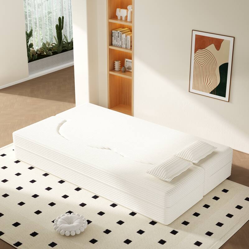 Modern 78.7" Floor Sofa With 2 Pillows For Small Pace Living Room, Convertible Sleeper Sofa Bed