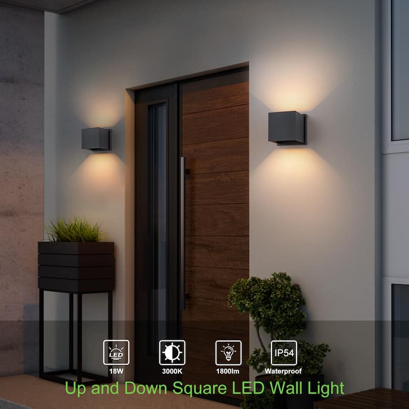 Modern Square 2-Light Wall Sconce Outdoor LED Wall Light - 5.4-in H x 5.4-in W x 5.7-in D