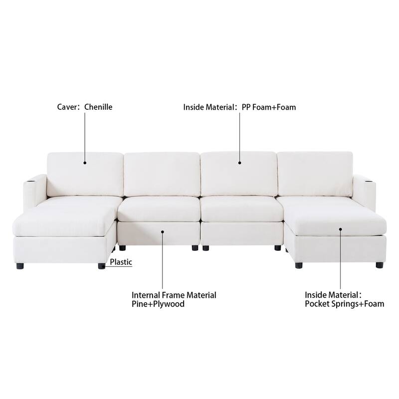 123" U-Shape Modular Sectional Couch with Storage Function, Ottoman