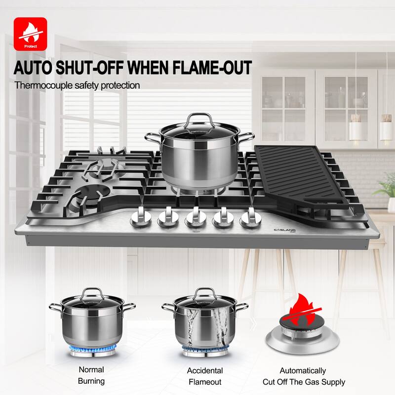 GASLAND PRO GH3365SF 5 Burner Gas Stovetop with Reversible Cast Iron