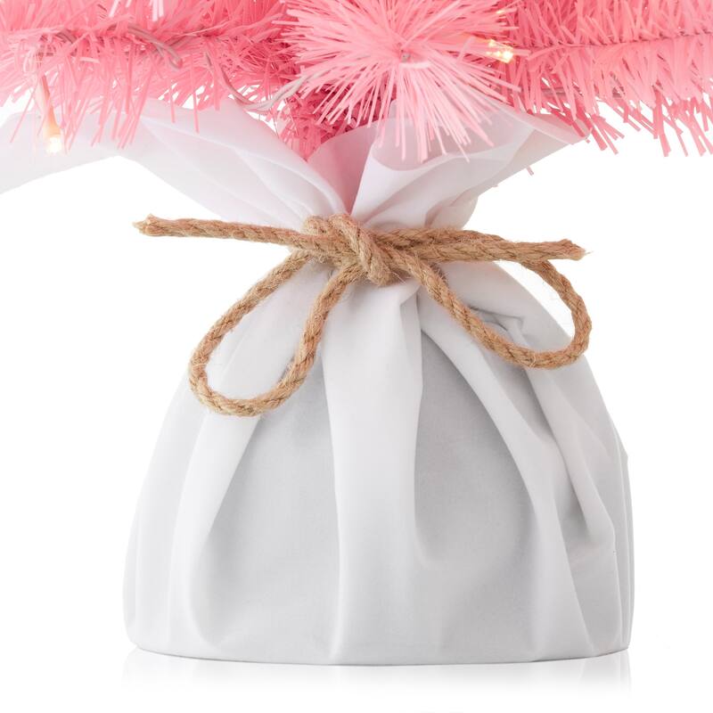 2ft PreLit Artificial Mini Tabletop Christmas Tree with Cloth Base