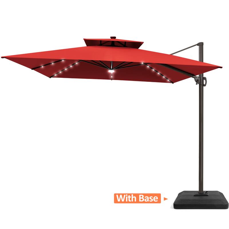 VredHom 11X11 FT Outdoor Square Cantilever Patio Umbrella Aluminum Solar LED Light with HDPE Base