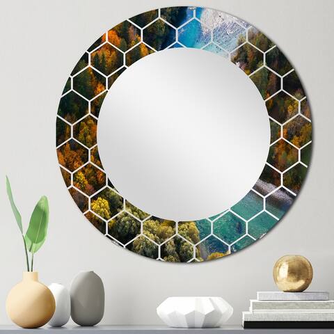 Designart 'Turquoise River Meandering Through The Forest' Nautical & Coastal Printed Wall Mirror