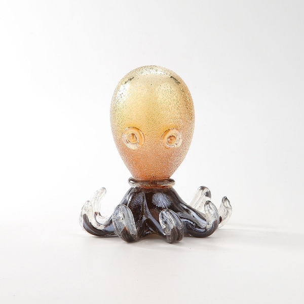 6.5” Amber and Brown Glass Decorative Octopus Figurine - N/A