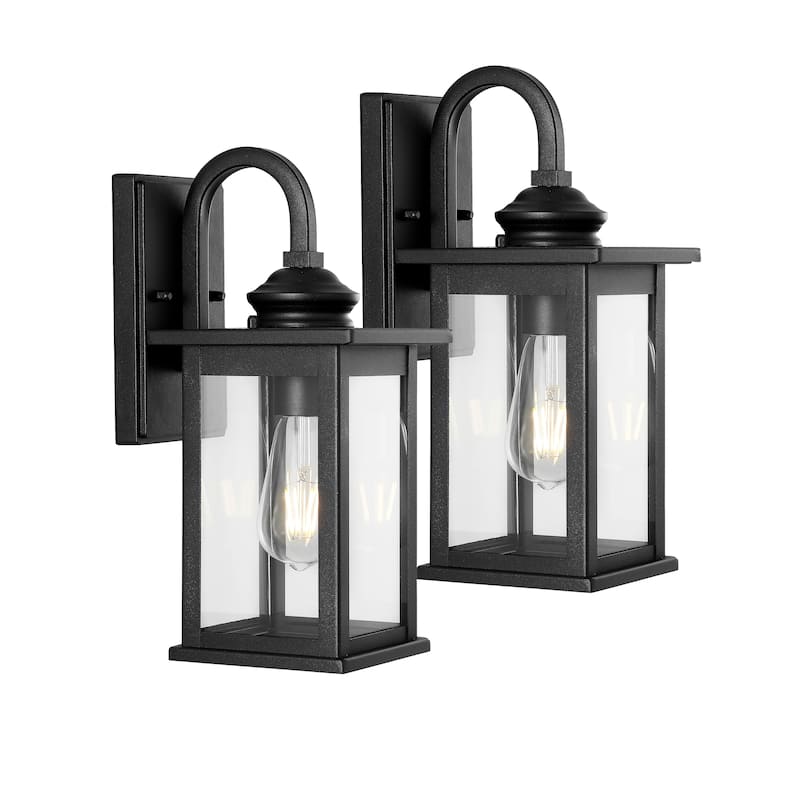 Vaughn 5.9" 1-Light Iron/Glass Traditional Modern Lantern LED Outdoor Lantern, Black (Set of 2) by JONATHAN Y - Black