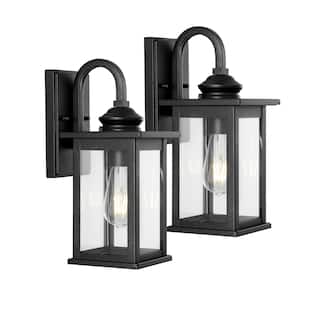 JONATHAN Y Vaughn 5.9" 1-Light Iron/Glass Traditional Modern Lantern LED Outdoor Lantern, Black (Set of 2)