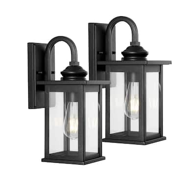 Vaughn 5.9" 1-Light Iron/Glass Traditional Modern Lantern LED Outdoor Lantern, Black (Set of 2) by JONATHAN Y