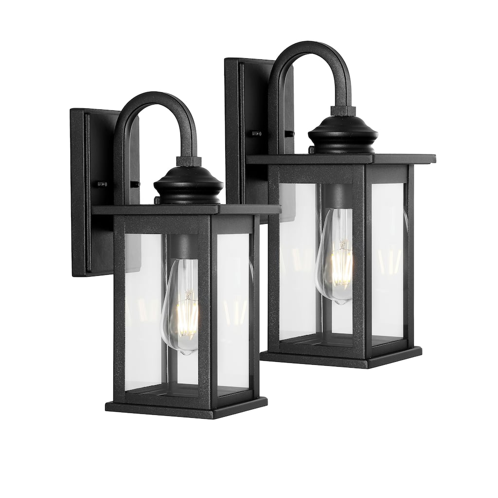 Vaughn 5.9" 1-Light Iron/Glass Traditional Modern Lantern LED Outdoor Lantern, Black (Set of 2) by JONATHAN Y