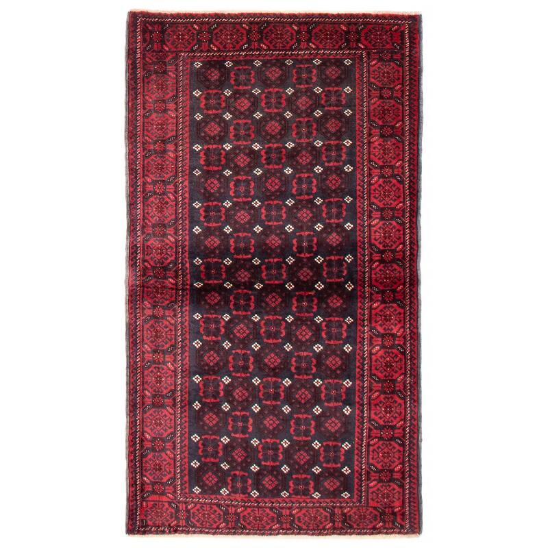 ECARPETGALLERY Hand-knotted Royal Baluch Navy, Red Wool Rug - 3'4 x 6'1 - Dark Navy/ Red - 3'4 x 6'1